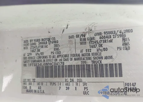 1998 Ford E-350 Commercial/Recreational from USA, damaged, VIN 1FTSE34L4WHC04178